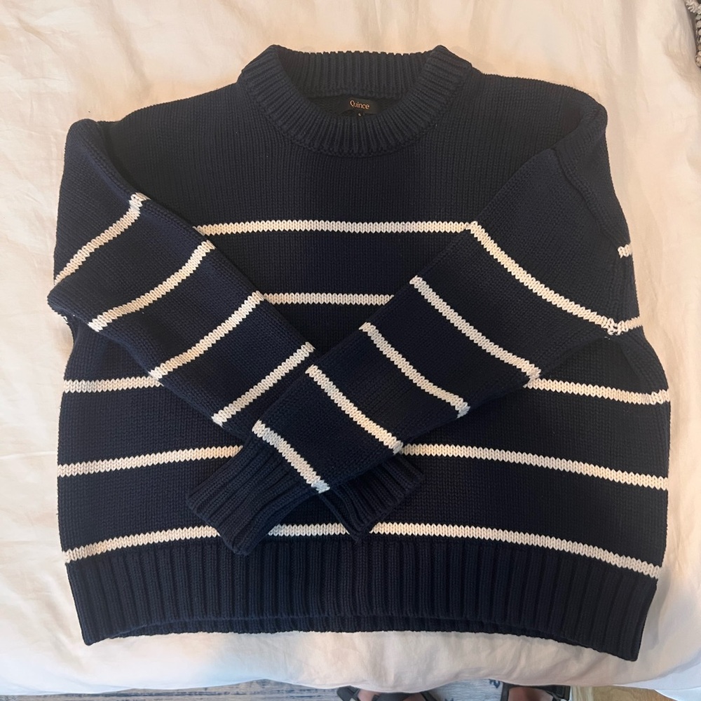 Quince Navy and White Striped Sweater